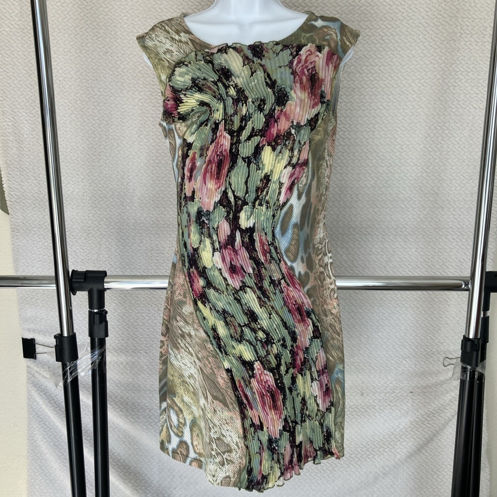 Samuel Dong M Green Abstract Floral Animal Print Pleated 8 Fairy Whimsical Artsy